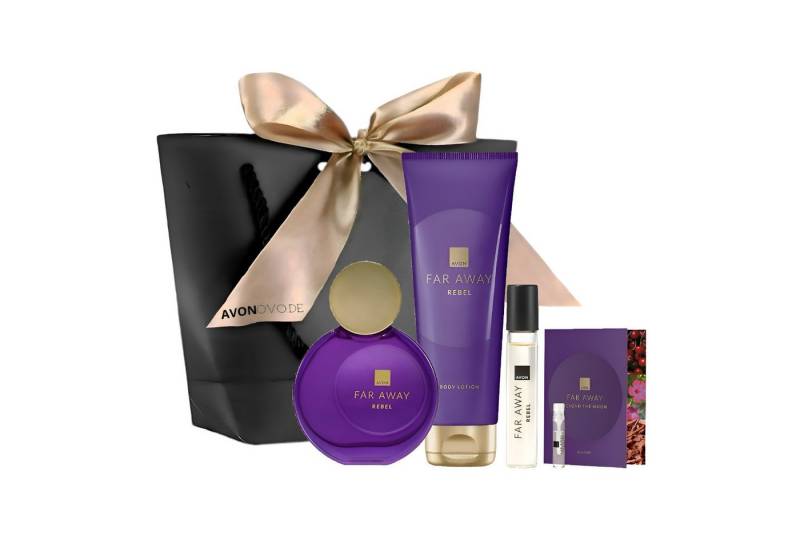AVON Cosmetics Eau de Parfum FAR AWAY REBEL NEUE 50 ml, Körperlotion, Taschenspray, Geschenkset, 5-tlg., Sinnliche Duftkomposition, Hochwertige Inhaltsstoffe, Ideales Geschenk von AVON Cosmetics
