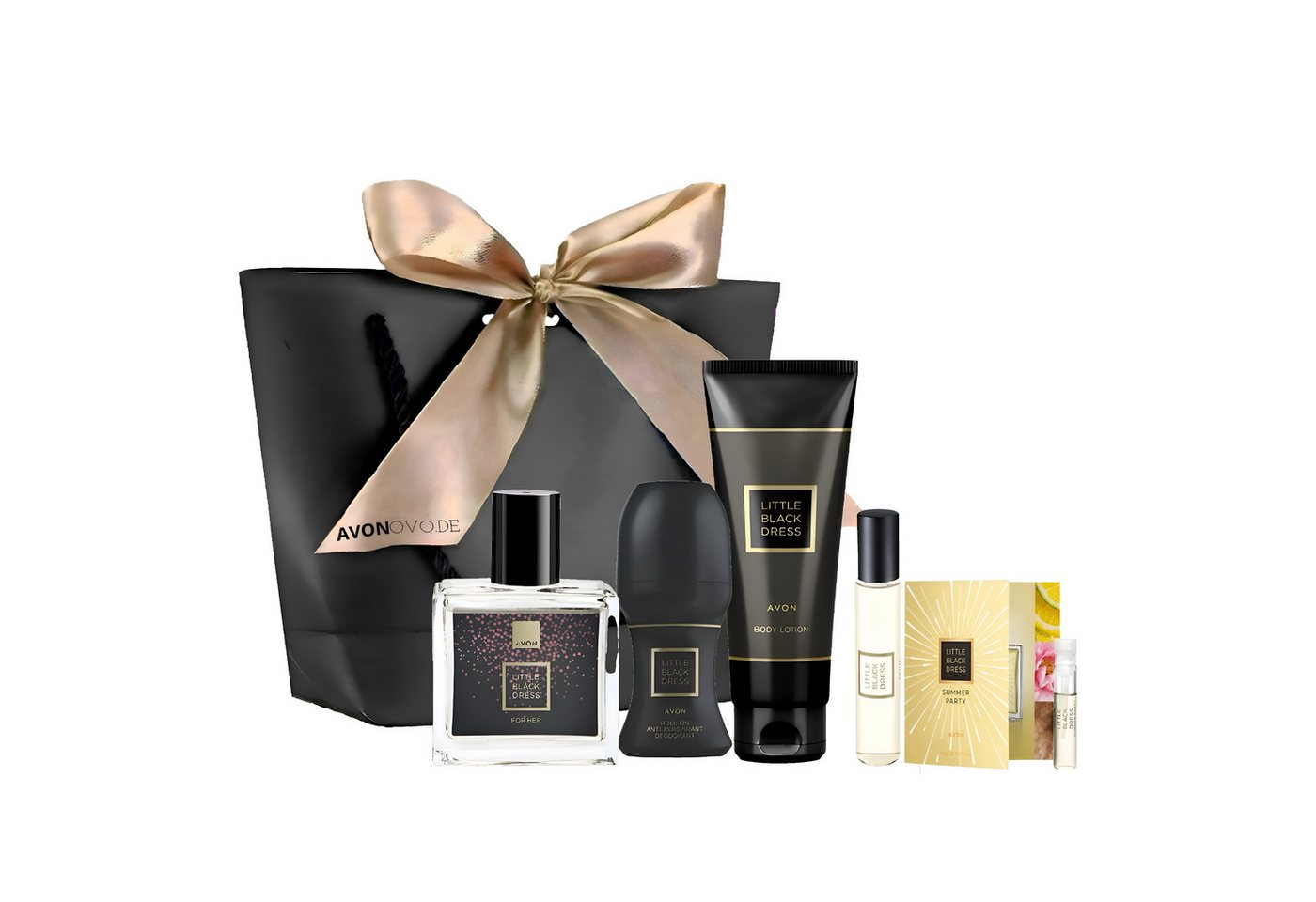 AVON Cosmetics Eau de Parfum BOX LITTLE BLACK DRESS Taschenspray Bodylotion Deoroller Körperspray, 7-tlg., Duftbox, Luxusduft, Duftgeschenk, Parfümset für Damen von AVON Cosmetics