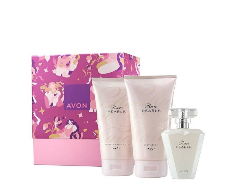 AVON Cosmetics Eau de Parfum Rare Pearls 50ml Körperlotion 150ml, Duschgel 150ml Geschenkset BOX, 3-tlg., Elegante, AVON True Powerstay Foundation, Lang anhaltende Frische. von AVON Cosmetics