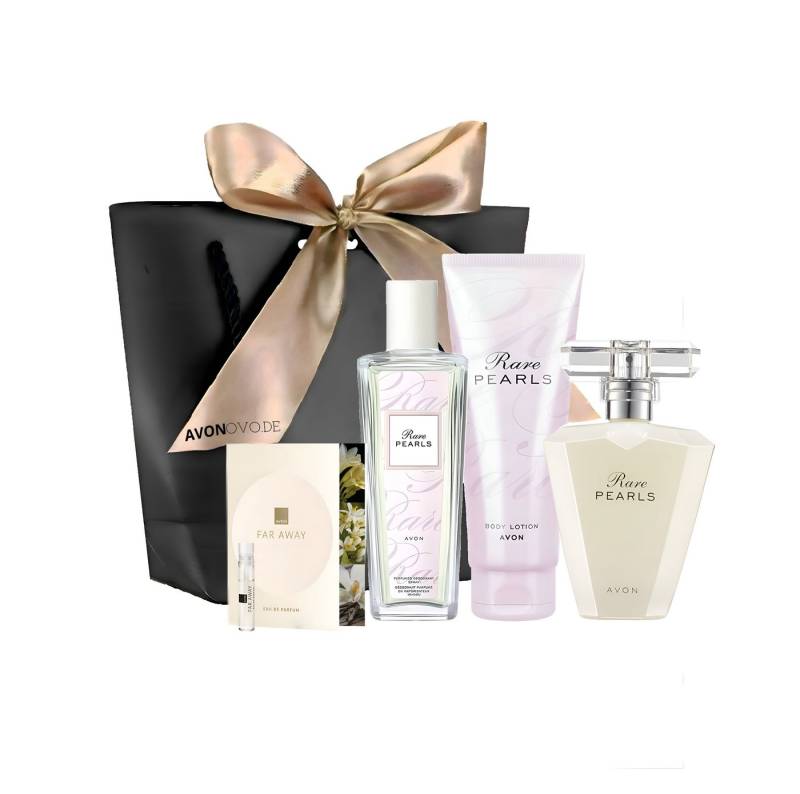 AVON Cosmetics Pflege-Geschenkset RARE PEARLS Eau de Parfum 50 ml, Körperlotion 125 ml, Deospray 75 ml Geschenkset, 5-tlg., Geschenkidee, Exklusiver Duft, Pflege und Eleganz von AVON Cosmetics