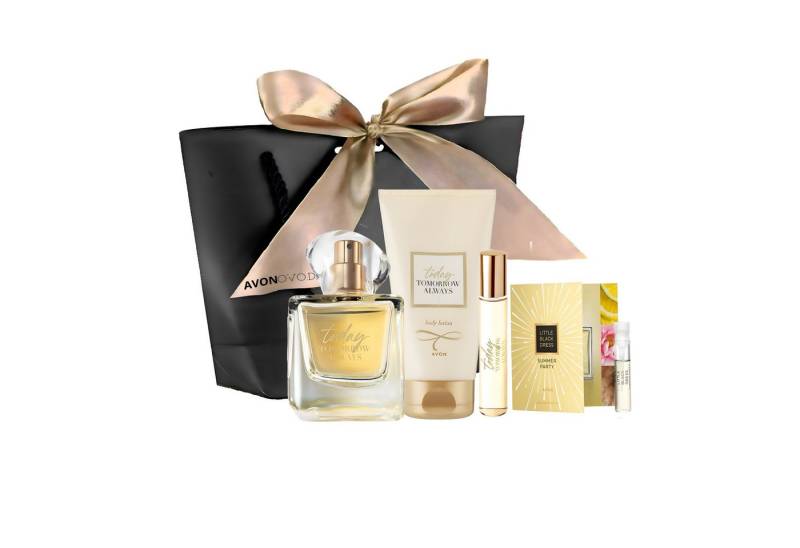 AVON Cosmetics Pflege-Geschenkset BOX Eau de Parfum TTA TODAY Duft Taschenspray Körperlotion Handcreme für Damen Einzigartiger Duft: Noten von Neroli, Schmetterlingsblüte, Seidenmoschus. Vollständiges Dufterlebnis: Freesien, Hibiskus, Moschus, Zedernholz. Luxuriöse Handpflege. Exklusives Set: Eau de Parfum Spray (50 ml+10ml), Körperlotion (150 ml), Handcreme (30 ml). Einzigartige Duftkomposition: AVON TTA TODAY. Set, 6-tlg., Einzigartiger Duftgenuss, Ideales Geschenkset, Exklusiver Duft von AVON Cosmetics