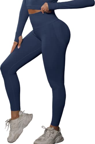 AVOZAL Sport Leggings Damen Gym Jogginghose Booty Scrunch Butt Sporthose Push Up Seamless Kompressionsleggins High Waist Yoga Leggings (L, Dunkelblau) von AVOZAL