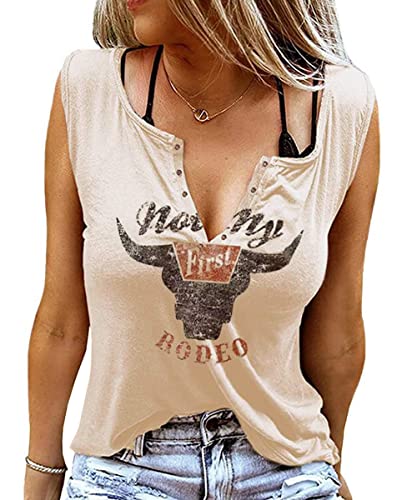 AVOZAL Tank Top Damen Sommer Sexy V-Ausschnitt Oberteil Frauen Ärmellose Weste Casual Locker T Shirt Elegant Tunika Tank Bluse Shirt (S, Aprikosen) von AVOZAL