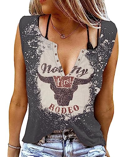 AVOZAL Tank Top Damen Sommer Sexy V-Ausschnitt Oberteil Frauen Ärmellose Weste Casual Locker T Shirt Elegant Tunika Tank Bluse Shirt (L, Dunkelgrau) von AVOZAL