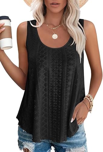 AVOZAL Tank Top Damen Sommer Ärmellose Oberteile Elegant Spaghetti Damen Scoop-Ausschnitt Shirt Locker Bluse Tops(S,Schwarz) von AVOZAL