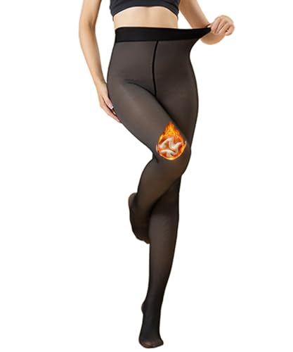 AVOZAL Thermo Strumpfhose Damen Winter Gefütterte Strumpfhose Dicke Thermostrumpfhose Durchscheinend Plüschstrümpfe Wärmende Fleece Pantyhose(230g, Schwarz) von AVOZAL