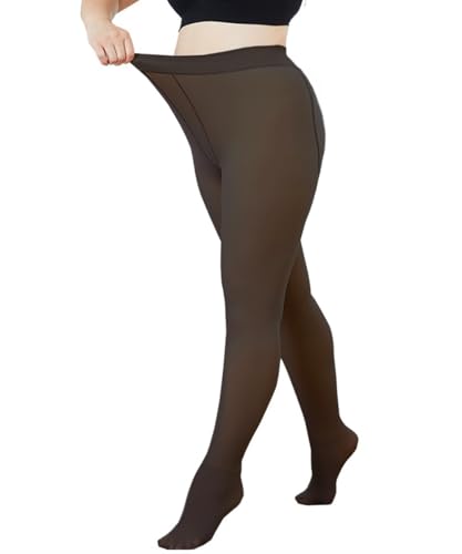 AVOZAL Strumpfhosen Damen Winter M/L Thermo Strumpfhose Gefüttert Wärmende Fleece Strumpfhose Gefälschte Durchscheinend Plüschstrümpfe Pantyhose(95g, Schwarz-größern) von AVOZAL