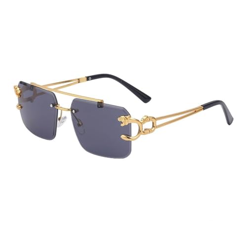 AVQXUY Modische Metall-Sonnenbrille mit Leopardenmuster, randlos, Doppelsteg, Farbverlauf, Ozean-Sonnenbrille, schwarz von AVQXUY
