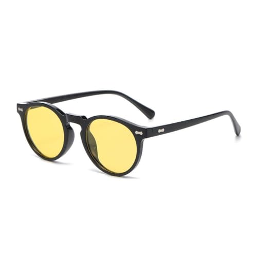 AVQXUY Polarisierte Sonnenbrille Herren Damen Retro Runde Sonnenbrille Vintage Männlich Weiblich Schutzbrille,Schwarz Gelb von AVQXUY