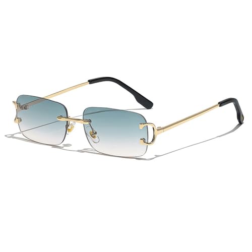 AVQXUY Rechteckige Sonnenbrille Herren Randlos Weiß Kupfer Kleine Quadratische Sonnenbrille Für Damen Gradient Lens Outdoor Eyewear,C11 Grün, von AVQXUY