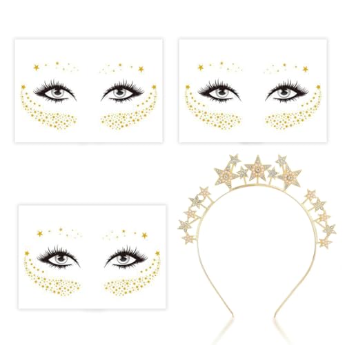 AVRUYPI Sterne Haarreif Silber Sterne Stirnband Strass Haarband Gesichtstattoo Karneval Fasching Halloween von AVRUYPI