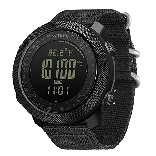 AVTREK Multitasking Sport Uhr Wandern Boussole Höhenmesser Barometer Thermometer Schrittzähler Weltuhren Stoppuhr Wasserdicht 50 Meter IT-2106, Schwarz , Armband von AVTREK