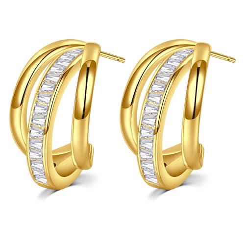 AVYEING Chunky Gold Hängeohrringe, Cutout Teardrop Hoop Ohrringe mit CZ, Hypoallergene Vergoldete Ohrringe für Damen, Fashion Statement Schmuck von AVYRING