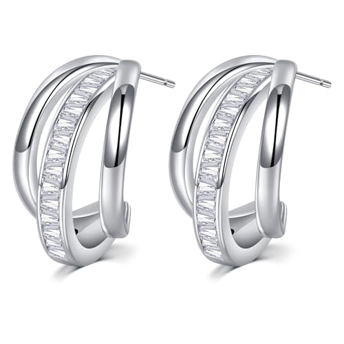 AVYEING Chunky Hängeohrringe, Cutout Teardrop Hoop Ohrringe mit CZ, 925 Sterling Silber Ohrringe für Damen, Fashion Statement Schmuck von AVYRING