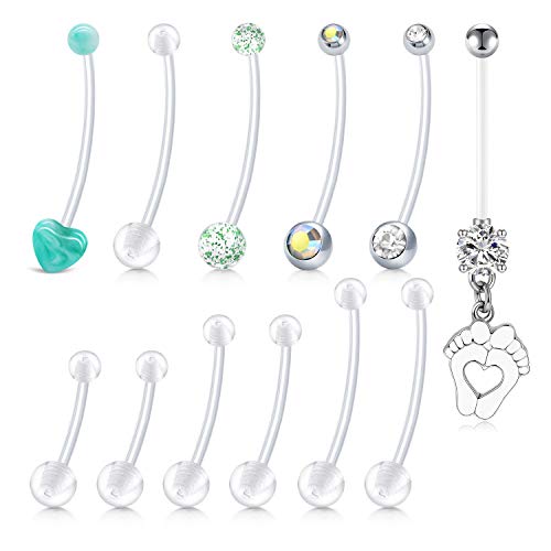 AVYRING 14G 18MM/25MM/32MM Schwangerschaft Bauchnabelpiercing Klare Stab Bioflex Flexible Bauchanbel Piercing Einstellbar Stab für Damen von AVYRING