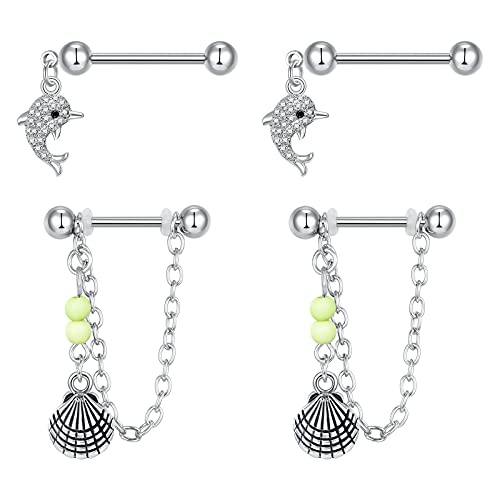 AVYRING 14G Brustwarzenpiercing mit Kette Chirurgenstahl Anhänger Nippel Piercing Mix Stile CBR für Damen Herren 16MM Stablänge Brust Piercing Silber AVYRING 14G Brustwarzenpiercing mit Kette Chirurgenstahl Anhänger Nippel Piercing Mix Stile CBR für Damen Herren 16MM Stablänge Brust Piercing Silber von AVYRING