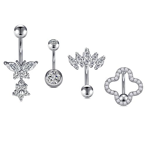 AVYRING 14G Schmetterling Bauchnabelpiercing Ring mit Anhänger Silber Chirurgenstahl CZ Piercing Bauchnabel Umgekehrt 10MM für Damen Belly Piercing von AVYRING