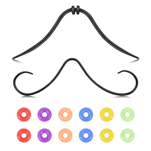 AVYRING 16G Schnurrbart Septum Ring, 316L Edelstahl Septum Ringe, Septum Piercing Hänger mit farbigen DIY Gummiringen, Septum Piercing Schmuck für Männer Frauen, Schwarz von AVYRING