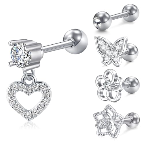 AVYRING 16G Silber Ohrstecker Ohrschmuck-Set - Hypoallergener Piercing-Schmuck für Tragus-Ohrringe, Helix-Ohrring-Sets für Frauen, CZ-Ohrstecker 6mm von AVYRING