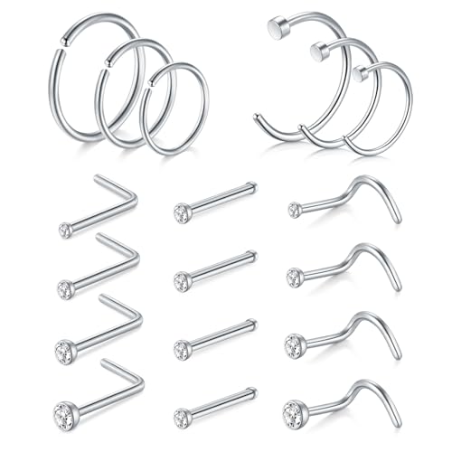 AVYRING 18G Nasenpiercing, Chirurgenstahl Nasenring Piercing Set, Silber Nasenstecker mit Zirkonia für Frauen und Männer von AVYRING