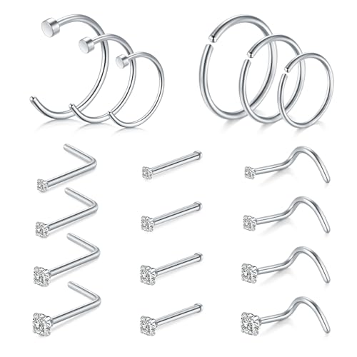 AVYRING 18G Nasenpiercing Stecker, CZ Inlaid Piercing Schmuck, Nostril piercing Chirurgenstahl Stecker Hoop Set für Frauen Männer, Packung mit 18 Stücken von AVYRING