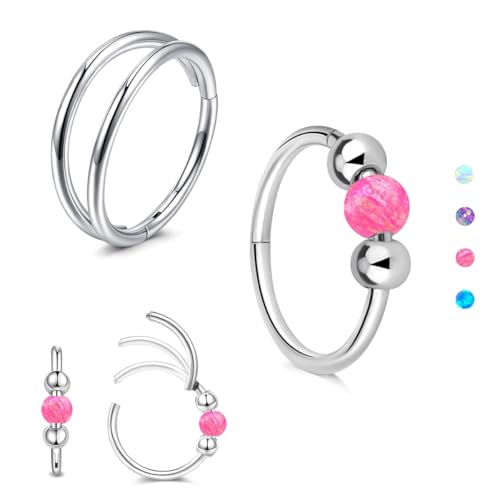 AVYRING 18G Pinker Opal Nasenring für Damen, 316L Chirurgenstahl Silber Clicker Nasenringe mit Scharnier, vielseitiger Septum-Piercingschmuck für Conch, Rook, Knorpel, Tragus und Helix Ohrringe, 10mm von AVYRING