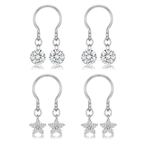 AVYRING 2 Paar Fake Nippel Piercing Schmuck - Verstellbare Edelstahl Hänger Nippelring (Blume/Zirkonia), Piercing-frei für Damen, Silber von AVYRING