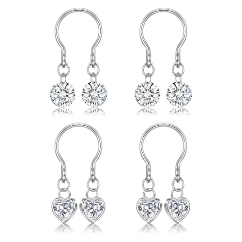AVYRING 2 Paar Fake Nippel Piercing Schmuck - Verstellbare Edelstahl Hänger Nippelring (Herz/Zirkonia), Piercing-frei für Damen, Silber von AVYRING