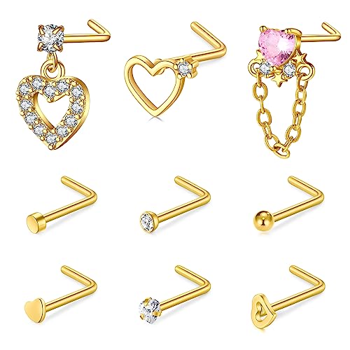 AVYRING 20G Herz Nasenstecker L Form Gold Chirurgenstahl Nasenpiercing Ring Piercing Nase Nostril Piercing Schmuck für Damen 12 Stück von AVYRING