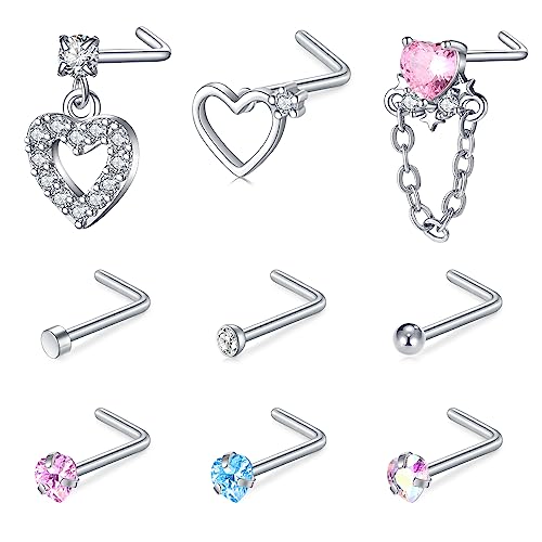 AVYRING 20G Herz Nasenstecker L Form Silber Chirurgenstahl Nasenpiercing Ring Piercing Nase Nostril Piercing Schmuck für Damen 12 Stück von AVYRING