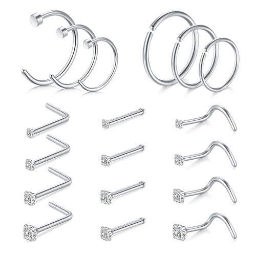 AVYRING 20G Nasenpiercing Stecker, CZ Inlaid Piercing Schmuck, Nostril piercing Chirurgenstahl Stecker Hoop Set für Frauen Männer, Packung mit 18 Stücken von AVYRING
