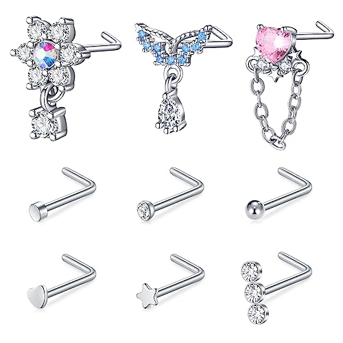AVYRING 20G Nasenstecker L Form Silber Nasenpiercing Ring Chirurgenstahl Piercing Nase Herz Schmetterling Nostril Piercing Schmuck 12 Stück von AVYRING