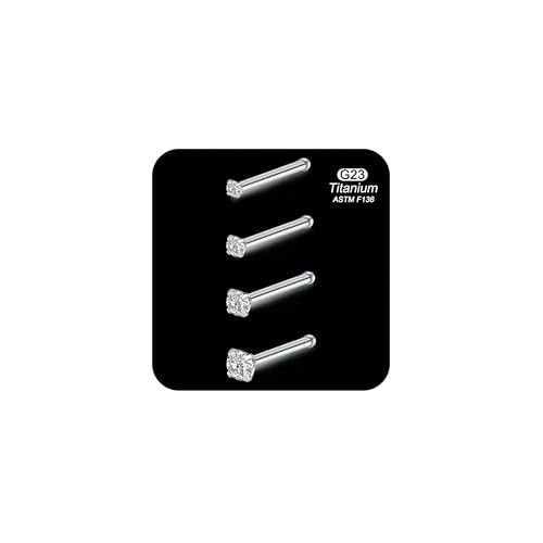 AVYRING 20G Nasenstecker Titan, 4 Stück Gerader Silber Nasenpiercing Stecker mit Zirkonia für Frauen und Männer, Chirurgenstahl Nostril Piercing Schmuck von AVYRING