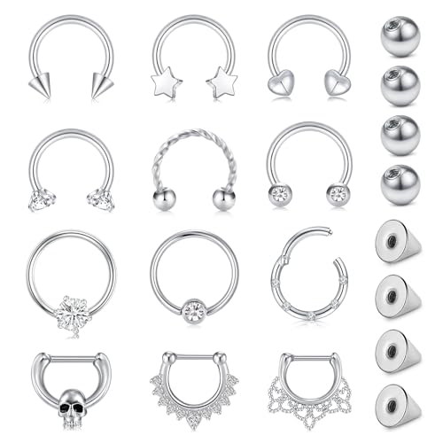 AVYRING 20PCS Septum Piercing Schmuck für Damen und Herren, 16G Silber Chirurgenstahl Septum Ringe Set, Clicker Klapp Nasenringe für Knorpel, Helix, Tragus, Daith und Nasenpiercing Schmuck von AVYRING