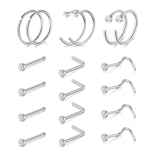 AVYRING 22G Nasenstecker Schrauben mit Diamant, Extra dünne Nasenringe Set für Damen und Herren, Packung mit 18 Stück von AVYRING