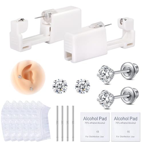AVYRING 2Pcs Disposable Ear Piercing Set with 4MM Cubic Zirconia Studs - Complete Set for Safe and Easy At-Home Ear Piercing, 316L Surgical Stainless Steel Ohrloch Stecher Set for Women Man von AVYRING