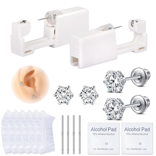 AVYRING 2Pcs Disposable Ear Piercing Set with 5MM Cubic Zirconia Studs - Complete Set for Safe and Easy At-Home Ear Piercing, 316L Surgical Stainless Steel Ohrloch Stecher Set for Women Man von AVYRING