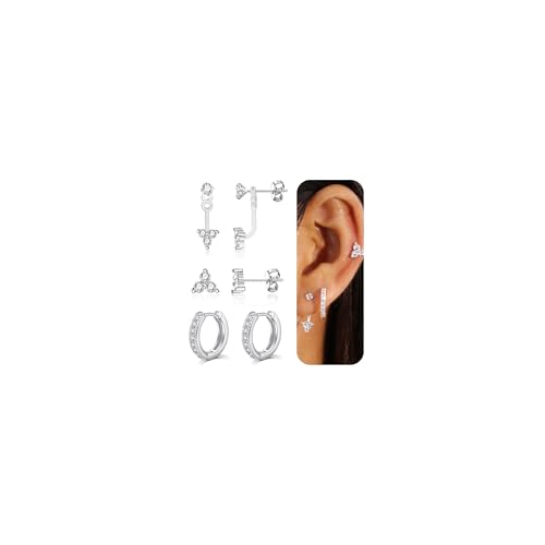 AVYRING 3 Paare Sterling Silber Stecker Ohrringe für Damen, Dreieckige Diamant Ohrringe Stacks Zierliche Kleine Stecker Huggie Hoop Ohrringe Set für Mehrere Piercings von AVYRING