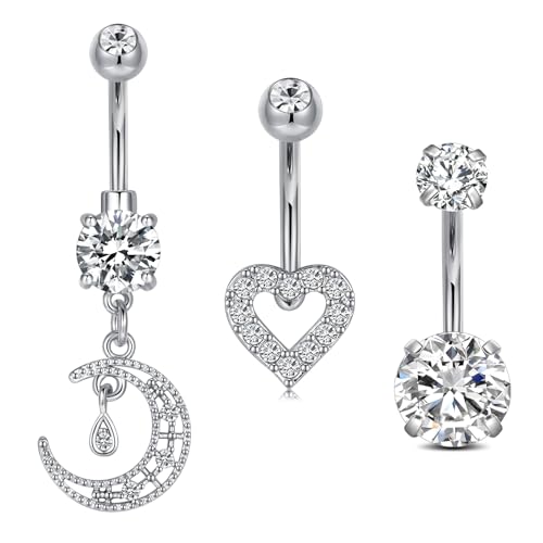 AVYRING 3 Stück Bauchnabelpiercing Herz, 10mm Chirurgenstahl Piercing Schmuck, 14G Piercing Bauchnabel für Damen Bauchnabelpiercing Silber von AVYRING