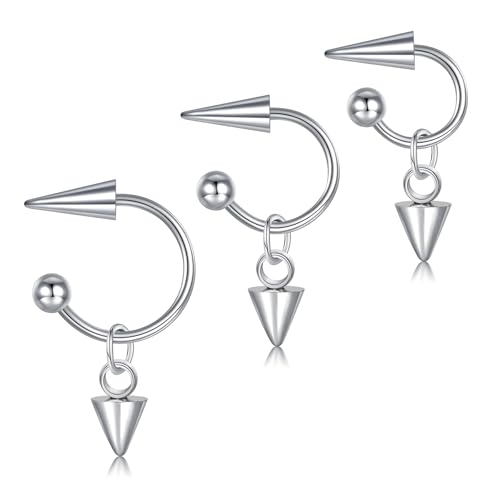 AVYRING 3 Stück Horseshoe Ohrringe Silber für Damen & Herren 16G Surgical Steel Piercing Schmuck mit Spikes für Daith, Helix & Knorpel von AVYRING