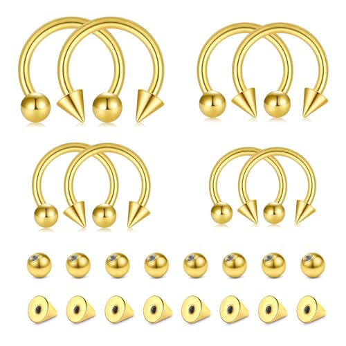 AVYRING 40Pcs 16G Gold Stainless Steel Horseshoe Septum Piercing Ring, 6/8/10/12mm Hoop Earring Eyebrow Lip Tragus Cartilage Daith Conch Helix Piercing Jewellery for Women Men von AVYRING