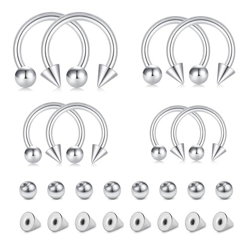 AVYRING 40 Stück 16G Silber Edelstahl Hufeisen Septum Piercing Ring, 6/8/10/12mm Creolen Ohrring Augenbraue Lippe Tragus Knorpel Daith Conch Helix Piercing Schmuck für Frauen Männer von AVYRING