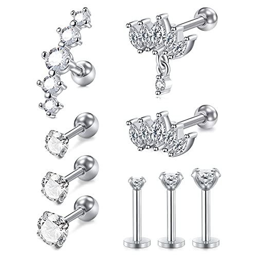 AVYRING 9 Stück Knorpel Ohrpiercing Stud Ohrstecker CZ Diamod Chirurgenstahl 16G Tragus Helix Piercing Ohrringe Silber von AVYRING