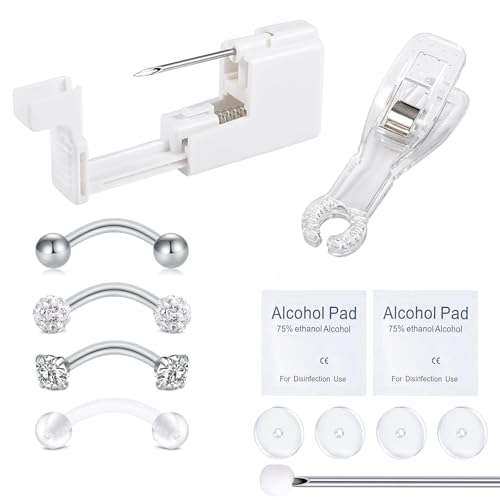 AVYRING Augenbrauenpiercing-Set, Einweg-Selbstpiercing-Set für gebogene Barbells, Professionelles Body Piercing-Pistolen-Set, hypoallergener Edelstahl-Rook-Piercing-Schmuck für Frauen und Männer von AVYRING
