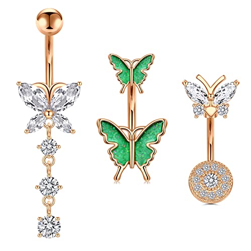AVYRING Bauchnabelpiercing Schmetterling Anhänger 10MM 14G Chirurgenstahl Damen Nabelpiercing Bauchnabel Piercing Belly Rosegold von AVYRING