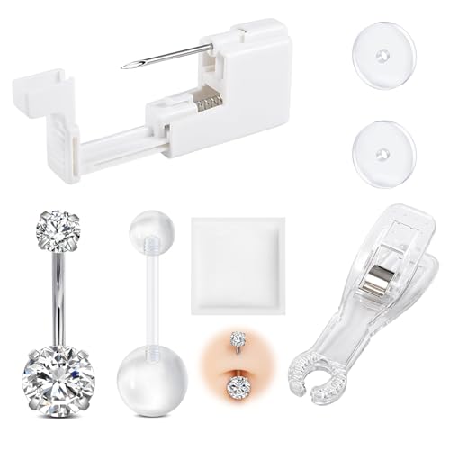 AVYRING Bauchnabelpiercing-Set, Einweg-Selbstpiercing-Set für Bauchnabel, Professionelles Body Piercing-Pistolen-Set, hypoallergene Edelstahl-Bauchstab-Piercing-Werkzeuge für Frauen und Männer von AVYRING