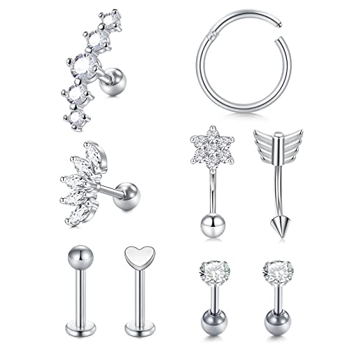 AVYRING Chirurgenstahl Tragus Piercing Ohr für Damen Herren Knorpel Helix Tragus Ohr Piercing CZ Piercing Ohrstecker Conch Daith Piercing Schmuck-Silber von AVYRING