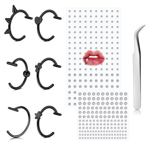 AVYRING Fake Piercings, Edelstahl Clip-on Spike Lippenringe, Nicht Piercing Kugelförmiger Lippenstud Aufkleber, T-förmiger Medusa Faux Piercing Schmuck für Männer Frauen, Schwarz von AVYRING