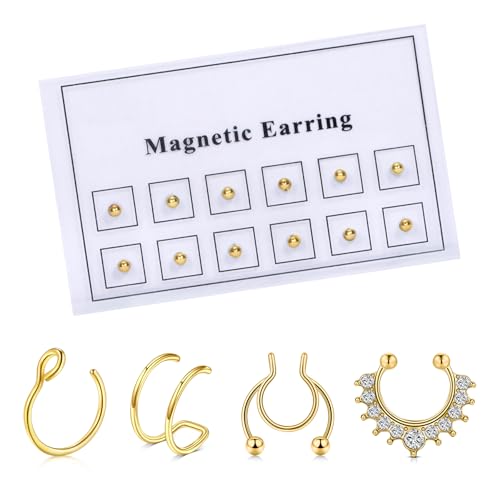 AVYRING Falsche Nasenringe Nicht-Piercende Magnetische Nasenstecker für Frauen, Edelstahl Magnetische Ohrringe für Männer Falsches Nasen Lippen Ohr Septum Piercing Schmuck mit Gold Nasenstecker von AVYRING