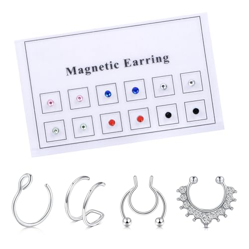 AVYRING Falsche Nasenringe Nicht-Piercende Magnetische Nasenstecker für Frauen, Edelstahl Magnetische Ohrringe für Männer Falsches Nasen Lippen Ohr Septum Piercing Schmuck mit Zirkonia-Steinen von AVYRING